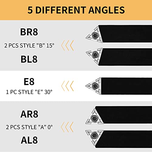 HAowosi Metal Lathe Cutting Tools,5 Sets of 5/16" Carbide Metal Cutting Tool Bits Kit,Indexable Lathe Turning Tool,Carbide Lathe Tools For Metal HAowosi