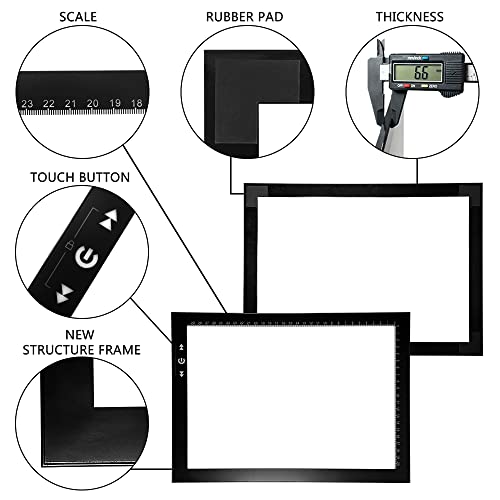 HSK A4 LED Light Box Light Pad Lock/Unlock Modes Touch Dimmer Button Dimmer 5 Level Brightness Led 7000 Lux for Tatoo,Trace, Drawing,Animation, HSK