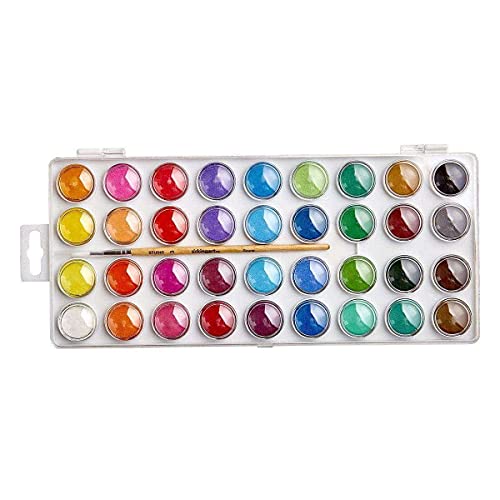 KINGART 511-36 W/Brush, Set of 36 Watercolor Paint Set, Assorted 36 Piece KINGART