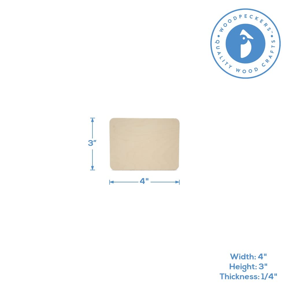 Wood Rectangle Plaque 4 x 3-inch, 1/4-inch Thick, Pack of 10 Small Rounded Edged Unfinished Wooden Cutouts to Paint, by Woodpeckers Woodpeckers