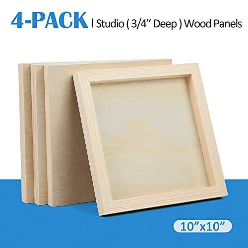 Falling in Art Unfinished Birch Wood Canvas Panels Kit, Falling in Art 4 Pack of 10x10’’ Studio 3/4’’ Deep Cradle Boards for Pouring Art, Crafts, Falling in Art