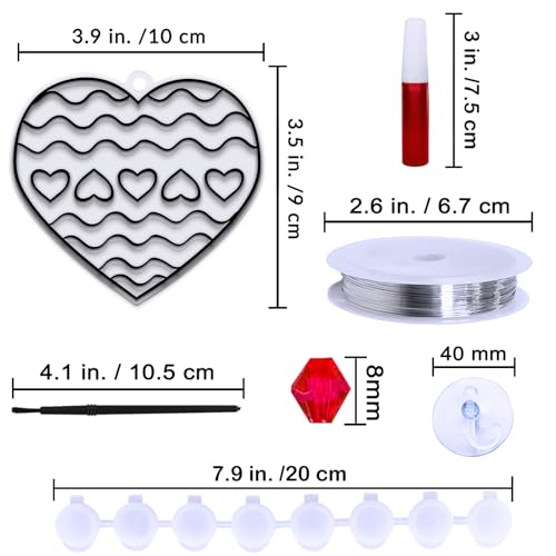 Winlyn 24 Sets Heart Suncatchers Ornaments Decorations DIY Window Paint Art Stickers Craft Kits Heart Sun Catchers for Kids Valentine's Day Classroom Winlyn