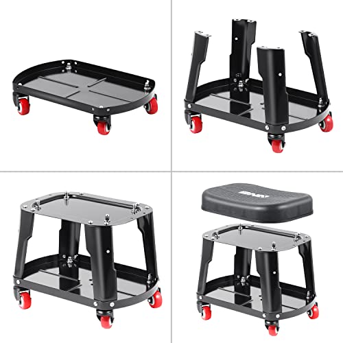 DNA MOTORING TOOLS-00252 Removable Rolling Garage Stool With Seat Cushion & Tool Tray Plate,300lbs Max Weight Capacity DNA MOTORING