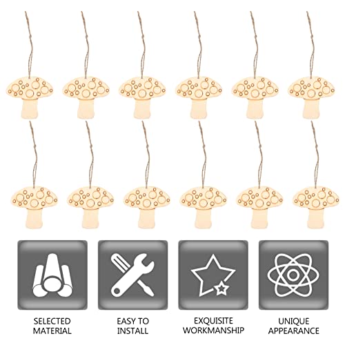 SEWACC 50 Sets Wooden Mushroom Cutouts Unfinished Wood Shapes Blank Wood Embellishments with Hemp Ropes for DIY Projects Home Decor SEWACC