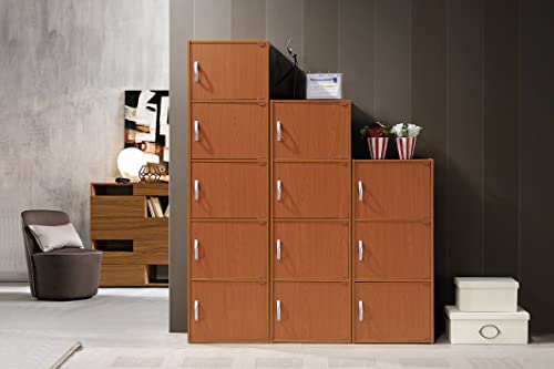 HODEDAH 3 Door Bookcase Cabinet, Cherry Hodedah