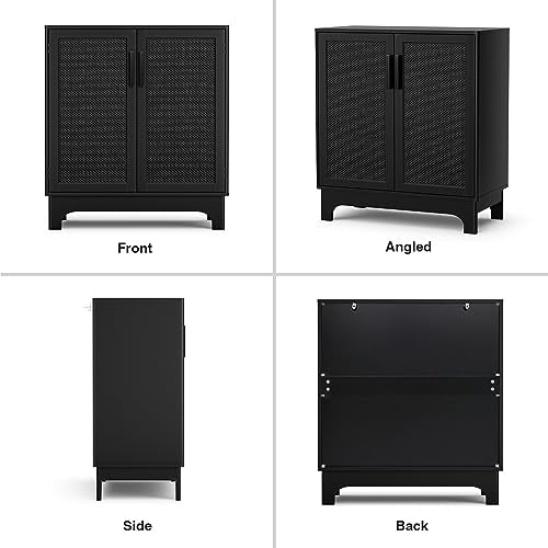 Anmytek Black Rattan Cabinet, Natural Rattan Storage Cabinet with 2 Doors Adjustable Shelf Large Space Entryway Hallway Cabinet Sideboard Buffet for Anmytek