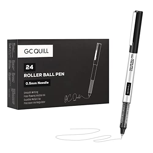 GC QUILL Rollerball Pens, Pack of 24, 0.5mm Black Liquid Ink Pens for Bullet Journaling, Fine Point Rollerball, Office Supplies for Writing, Taking GC QUILL