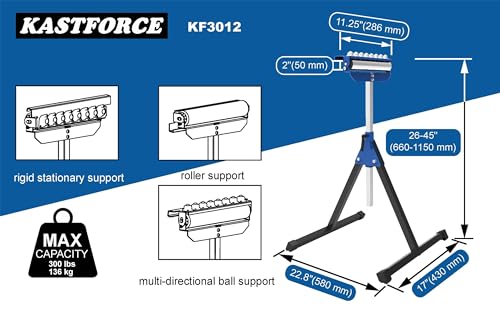 KASTFORCE Heavy-Duty Roller Stand 300 Lbs 136kg Loading Capacity (3 in 1 Roller), Adjustable Miter Saw Extension, Folds Flat for Easy Storage, 2 Inch KASTFORCE