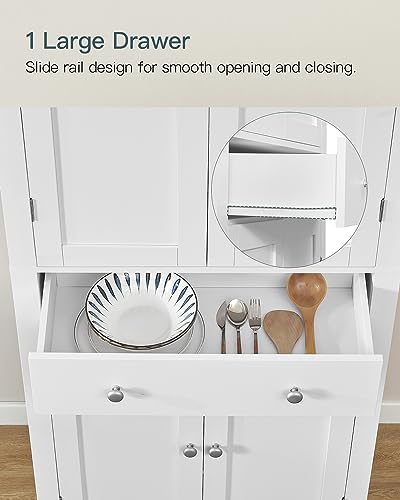 usikey 72” Kitchen Pantry Cabinet, Tall Storage Cabinet with 4 Doors and 1 Drawer, Freestanding Cupboard with 6 Hanging Shelves and Adjustable usikey