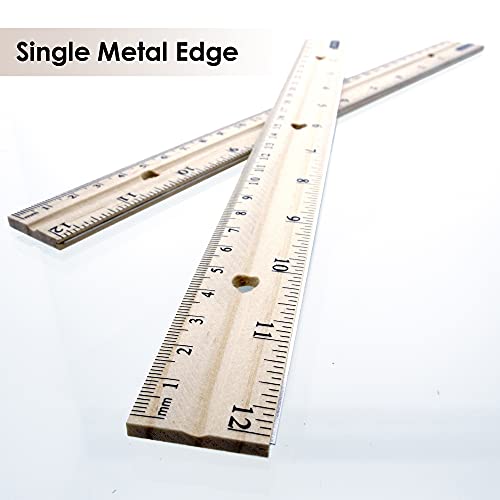BAZIC Wooden Ruler 12" (30cm), Singel Metal Edge, Inches Centimeter Metric Measuring Drafting Rulers, for Students School Supplies (3/Pack), 1-Pack BAZIC Products