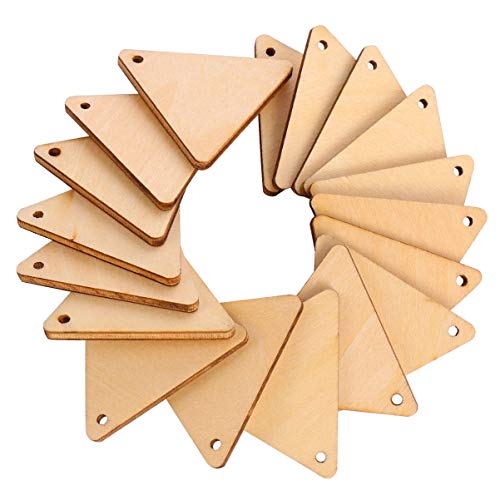 EXCEART 100pcs Wooden Cutouts for Crafts Triangle Wood Cutout Unfinished Painting Wooden Pieces Slices with Hole Pendant Ornaments 40mm EXCEART