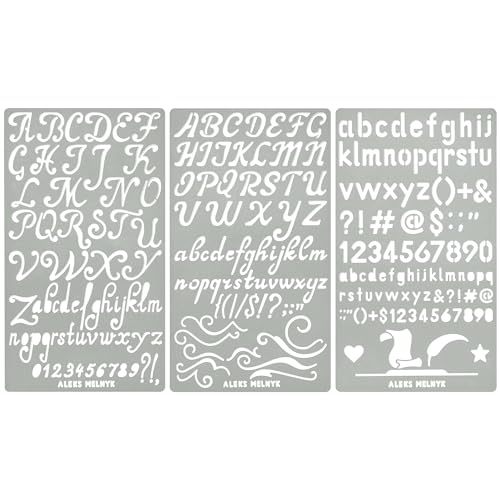 Aleks Melnyk No.34 Metal Stencils, Pyrography, Wood Burning kit 3 PCS Templates, Letters Stencils for Engraving Wood and Patterns, Alphabet and Aleks Melnyk