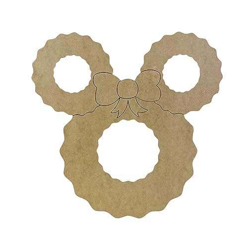 Mouse Ears Christmas Wreath, Christmas Shapes, Unfinished Wood Cutout, Paint by Line Build-A-Cross
