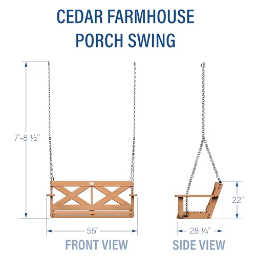 Backyard Discovery Durable Cedar Farmhouse Outdoor Porch Swing with Chain, Water Resistant, Porch, Patio, Two Person Seating, 600 Lb Weight Capacity, Backyard Discovery