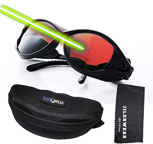 Laser Safety Goggles 532nm OD 6+ Professional 180nm-532nm Wavelength Violet/Blue/Green Laser Protective Glasses for 405nm, 445nm, 450nm,473nm 532nm JILERWEAR