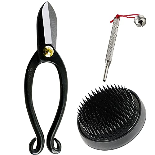 Wazakura Made in Japan Ikebana for Beginners Tool Kit, Ikenobo Scissors, Black Kenzan Holder, Cleaner, Flower Arrangement Set, Florist Shears & Pin Wazakura