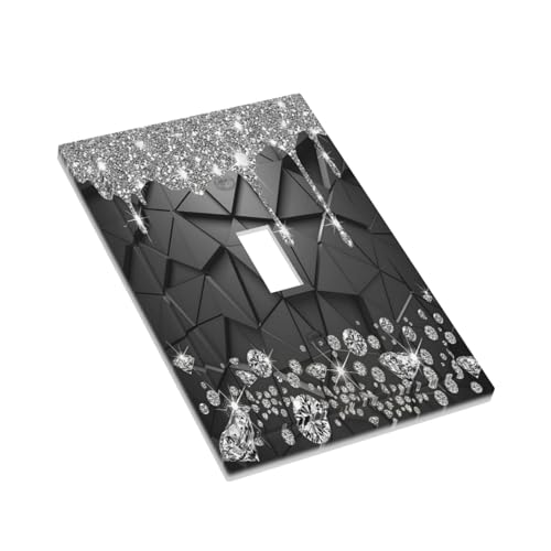 Xuejiaku Light Switch Cover Glitter Diamond Shiny Drips 1 Gang Wall Plate Cover Black Geometric Single Toggle Outlet Covers Decorative Switchplate Xuejiaku