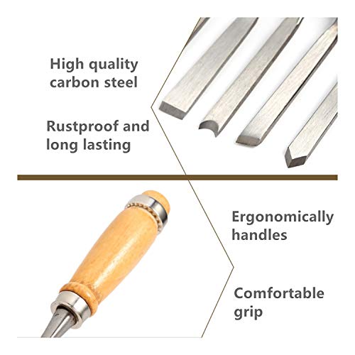 MYOYAY 12Pcs Wood Carving Tools Set Full Size Woodworking Chisels Wooden Knife Gouge Kits Carbon Steel Sculpting Chisel with Canvas Case for lehom MYOYAY