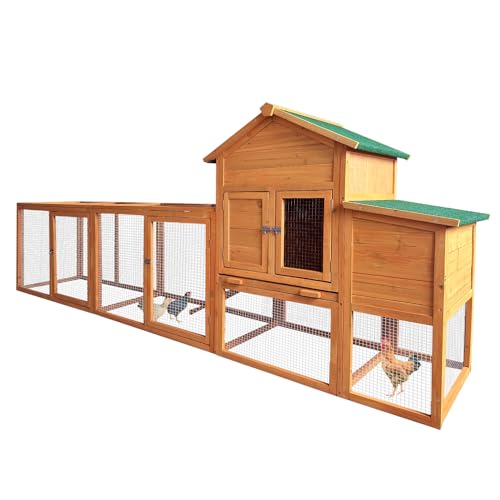 RUNVA 122''Chicken Coop with Nest Box - Poultry Cage with Removable Tray, Wooden Chicken Coop for 6 Chickens with Waterproof Roof & Ramp Play for RUNVA