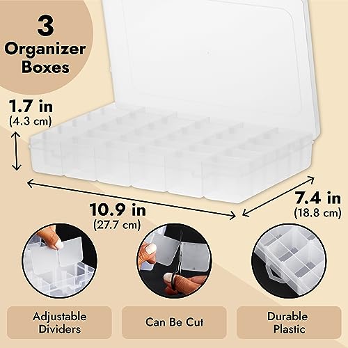 3 Pack Jewelry Organizer Box for Earrings, Clear Plastic Bead Storage Containers for Crafts (36 Compartments) Juvale