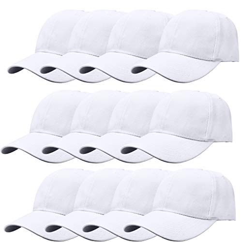 TZ Promise 12 Pack Wholesale Unisex Plain Solid Color Adjustable Baseball Caps Hats (White) TZ Promise