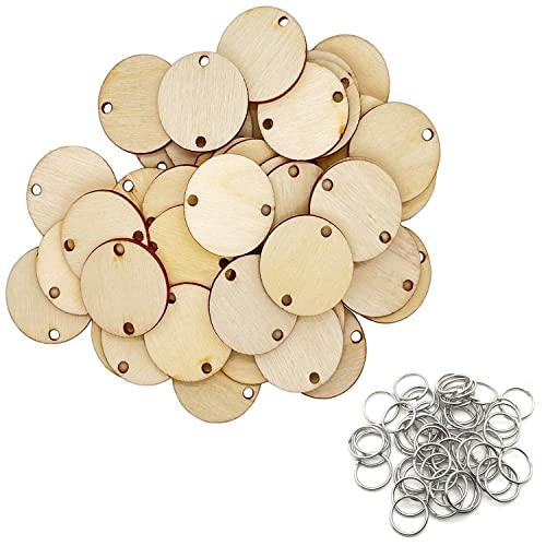 MYYZMY 50 Pieces Wooden Circles Tags 1.2 inch with Holes and 50 Pieces 10 mm Rings MYYZMY