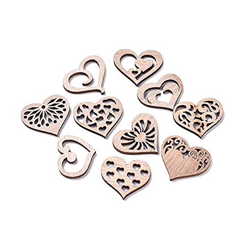 Pandahall 200Pcs Heart Unfinished Poplar Wood Cabochons Random Mixed Style Wooden Blank Charm Bead Embellishments for DIY Jewelry Making PH PandaHall