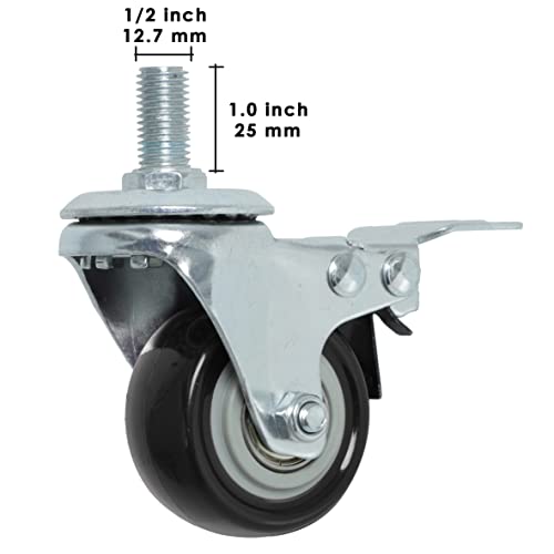 Finnhomy Stem Caster Wheels 2 Inch Heavy Duty Threaded Swivel Casters 1/2" -13 x 1" with Brake Set of 4 Premium Polyurethane Wheels PU Anti-wear Finnhomy