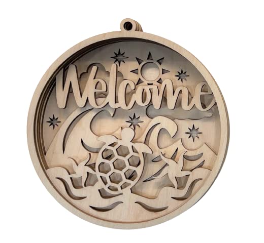 Sea Turtle Round Sign 6 Pieces Laser Cut Out Unfinished RND23 The Wood Shape Store