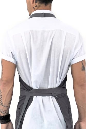 Under NY Sky No-Tie Armor Gray Apron – Durable Twill with Leather Reinforcement, Split-Leg – Adjustable for Men and Women – Pro Barber, Tattoo, Under NY Sky