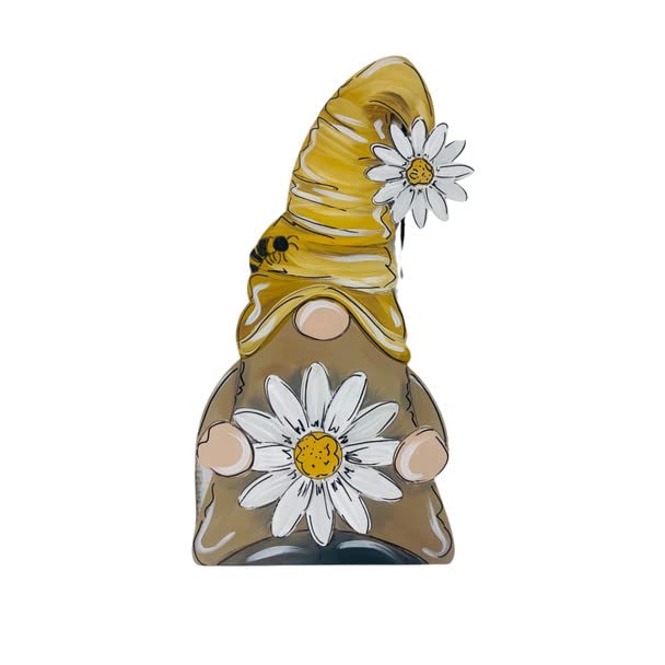 Gnome with Daisy Unfinished Wooden Craft, Engraved Unfinished Wood Cutout, Paint by Line Build-A-Cross Build-A-Cross