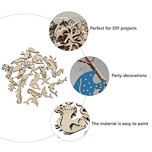 TOYANDONA 50Pcs Unfinished Wooden Cutouts Ocean Animals Wooden Paint Crafts for Kids Home Decor Ornament DIY Craft Art Project Octopus Shark Whale TOYANDONA