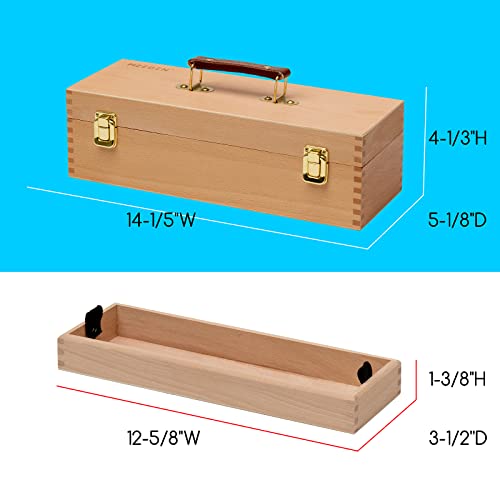 MEEDEN Medium Art Supply Storage Box - Multi-Function Solid Beech Wooden Chest/Art Tool Box with Lift Out Trays for Paint Brush, Pencil, Pastel, and MEEDEN