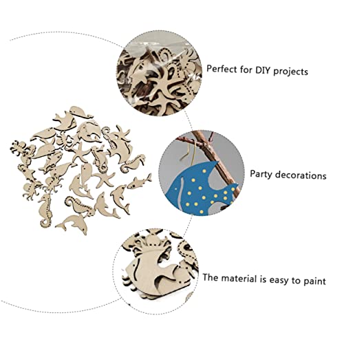 Gadpiparty 50pcs Shaped Sea Decorations Projects Animals Whale Seahorse Wedding Ornaments Blank Paint Octopus Wood Dolphin Wooden Ocean Unfinished Gadpiparty