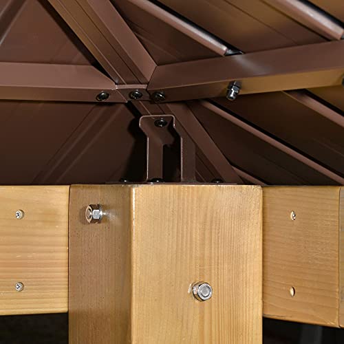 Outsunny 10' x 10' Hardtop Gazebo with Galvanized Steel Double Roof, Wooden Frame, Permanent Pavilion with Ceiling Light Hook, for Garden, Patio, Outsunny