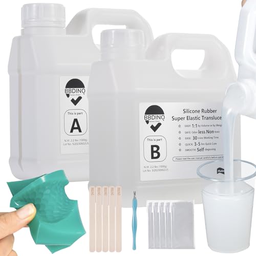 BBDINO Silicone Mold Making Kit, Liquid Super Elastic Silicone for Mold Making, 4.4 lbs (70 oz), Fast Cure Silicone Rubber Mold Making Kit, 1A:1B BBDINO