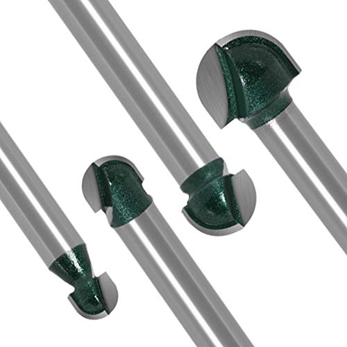 Yakamoz 4Pcs 1/4" Shank Round Nose Router Bit Core Box Router Bits Set Round Groove CNC Sign Making Router Cutter Woodworking Carving Cutting Tool YAKAMOZ