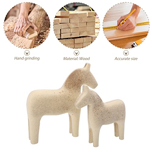 Unfinished Wooden Horse DIY Figurine: 2Pcs Blank Unpainted Dala Horse Models Kids Painting Toy for DIY Crafts Table Decoration Happyyami