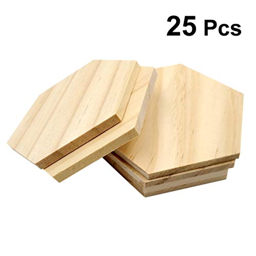 SUPVOX 25Pcs/Pack Wooden Hexagon Shape Slices Blank Wooden Cutouts Pieces DIY Decorative Wood Slices for Party Home Wedding Decoration SUPVOX