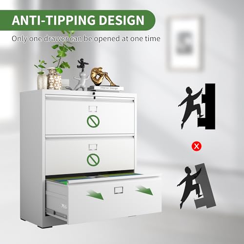 VIYET 4 Drawer Lateral File Cabinet with Lock,3 Drawer Metal Filing Cabinets, Home Office Storage Cabinet for Hanging Files Letter/Legal/F4/A4 VIYET