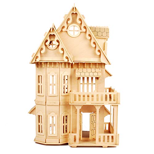 NWFashion Children's 17" Wooden 6 Rooms DIY Kits 3D Puzzle for Christmas Party Halloween House (Gothic) NWFashion