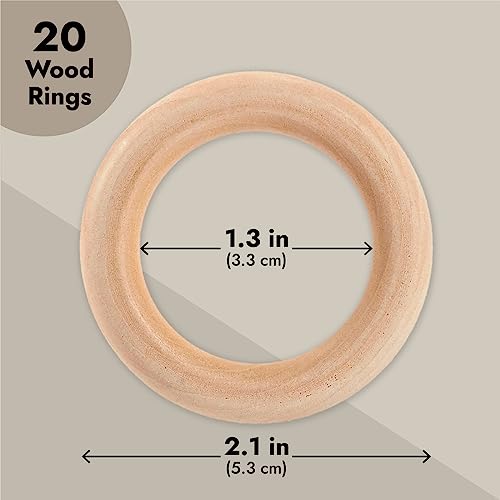 20 Pack Unfinished Natural Wood Rings for Crafts, Macrame Projects, Jewelry Making, DIY Pendant Connectors (2.1 in) Juvale