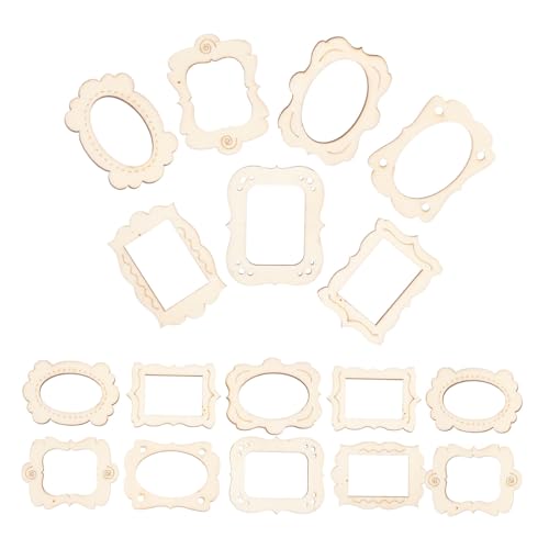 Operitacx 20pcs Small Photo Frame Wooden Shapes to Paint Blank Graffiti Cutouts Unfinished Wood Slices Undyed Photo Frame Pendants Wooden Picture Operitacx