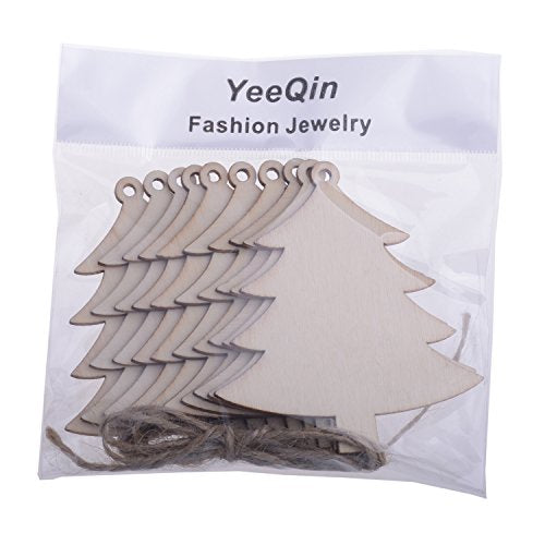 Christmas Wooden Crafts Hanging Ornaments Christmas Tree Decoration Unfinished Wood Cutouts for DIY Blank Slices to Paint (10PCs Christmas Tree YEEQIN