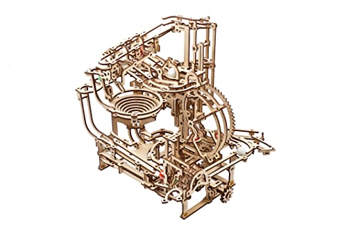 UGEARS Wooden Marble Run Kit - 3D Puzzle Wood Marble Run Stepped Hoist with 3-Stepped Lift Mechanism and 10 Marbles - Kinetic DIY Marble Run Wooden UGEARS