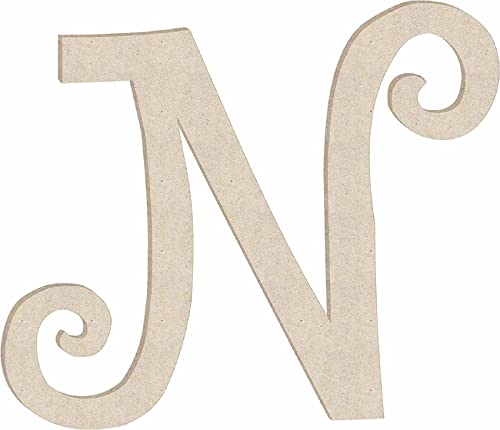 Unfinished 6 Inch Wooden Letter N Curlz Font, Blank Wood Alphabet Girl Letters for Nursery Wall Decor, Paintable Crafts NEXTCraft