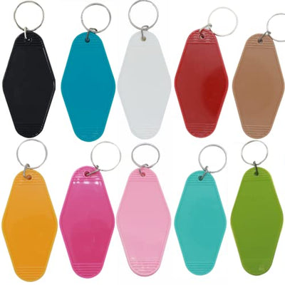 Nwsrayu 10pcs Blank Hotel Keychains Bulk Vintage Motel Keychain Vinyl HTV printing Keychains DIY Keychain tags (Mix 10)