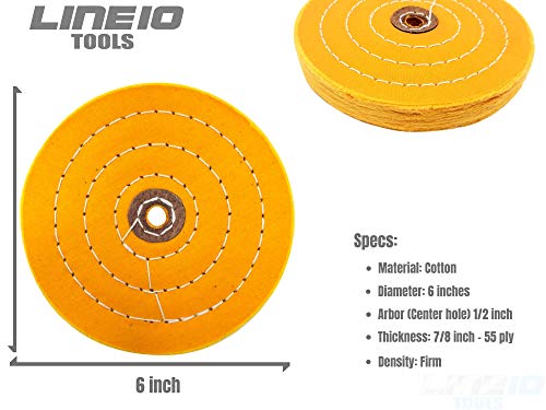 LINE10 Tools Buffing Wheel for Bench Grinder, Set of 2, 6 Inch, Yellow Firm and White Soft, Extra Thick LINE10 Tools
