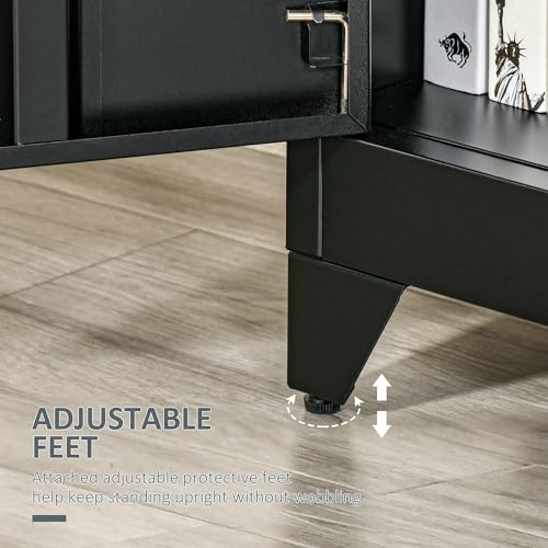 HOMCOM Industrial Storage Cabinet, Steel Garage Cabinet with Double Doors and Adjustable Shelves, Black HOMCOM