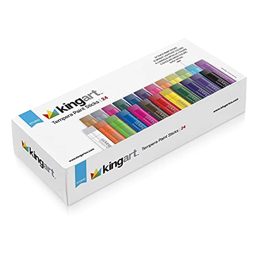 KINGART 575-24 TEMPERA PAINT Sticks, Set of 24 Rich Colors, Solid Tempera Paint for Kids, Super Quick Drying, Non-Toxic, Work Great on Paper, Canvas, KINGART